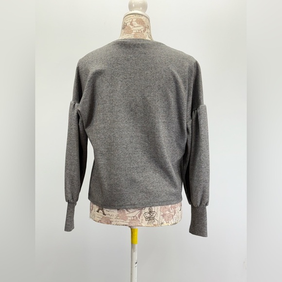 JUNE & HUDSON Gray Puff Sleeve Ruched Sweatshirt size S - Picture 7 of 13